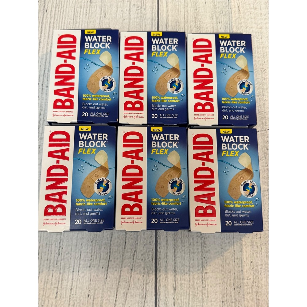 6 Pack Band-Aid Water Block Flex Waterproof Adhesive Bandages 20ct Each Box